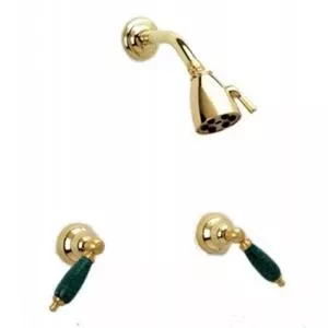 Phylrich - Carrara Two Handle Shower Set, Green Marble Lever Handles -
